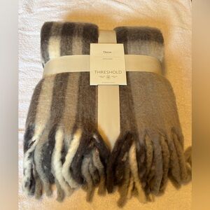 Threshold Plaid Gray and Cream Throw Blanket.  50x60”.  NEW
